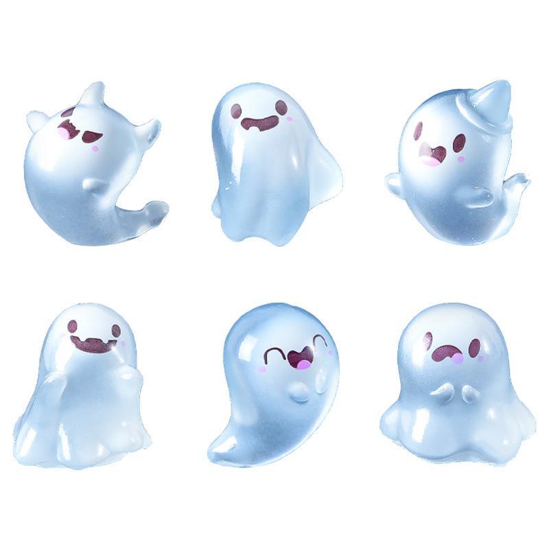 Creative Cute Cartoon Little Ghost Design Resin Ornament, 6 Counts set DIY Mini Resin Craft, Glow in The Dark Home Decor, Cute Decoration for Home & Office