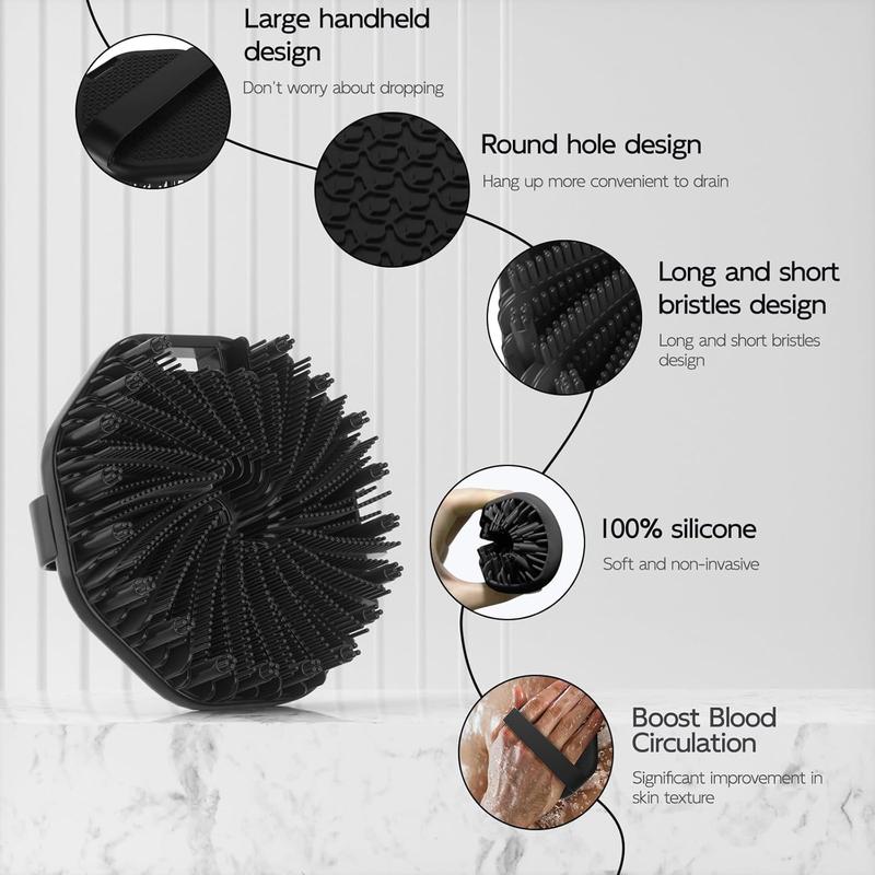 Silicone Body Scrubber with Silver-Infused Design for Effective Exfoliation and Gentle Massage - Black