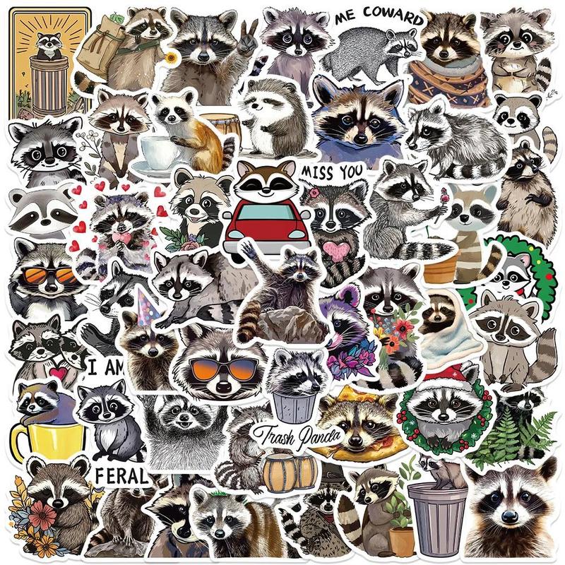 Cartoon Raccoon Pattern Sticker, 50pcs Cute Cartoon Raccoon Graffiti Sticker, DIY Decorative Sticker for Water Bottle, Laptop, Luggage