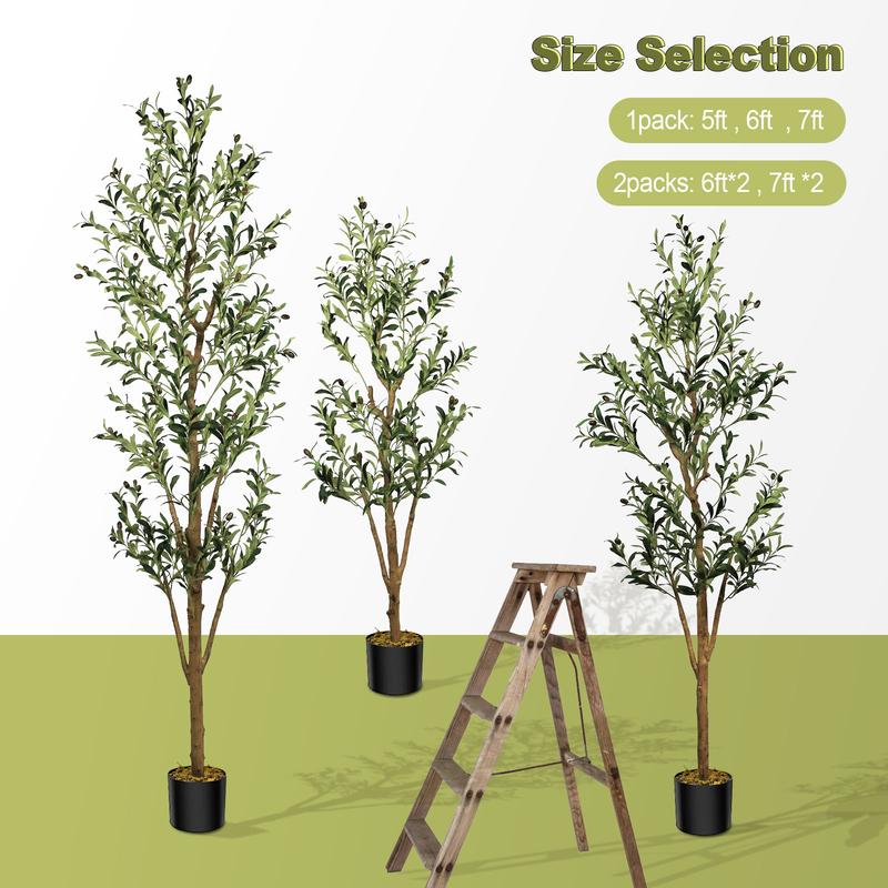 7 FT Artificial Olive Tree - Lifelike Faux Silk Olive Plant with Olive Leaves, Ideal for Home (Living Room, Bedroom, Balcony Corner), Office, and Garden Decor.