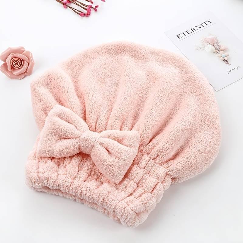 Hair Drying Cap, 2pcs Bow Decor Hair Towel, Solid Color Hair Wrap for Women Girls