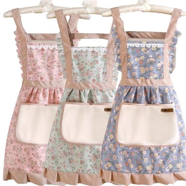 Aprons for Women with Pockets, Floral Kitchen Cooking Aprons,Waterproof Resistant Cotton Apron with Adjustable Strap and Front Pocket