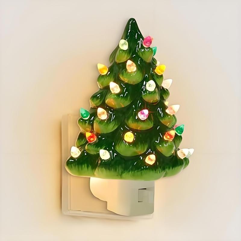 Christmas Tree Shaped Night Light, 1 Count Decorative Retro Ceramic Tree Nightlight, Decorative Light for Kitchen Bathroom Bedroom