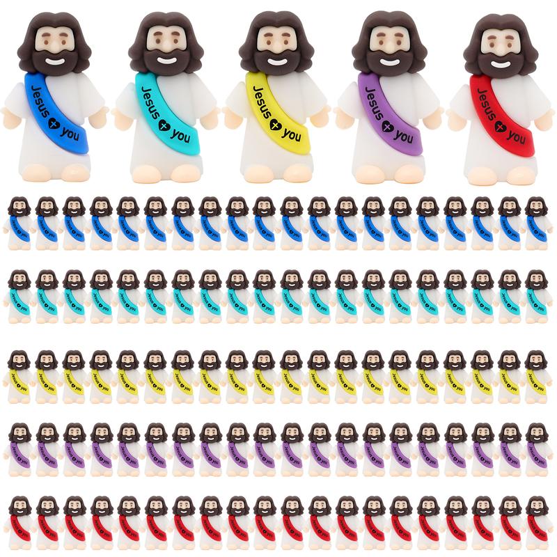 Yelakey Mini Jesus Figures 100Pcs Little Jesus Figures Cute Jesus Ornament with Jesus Love You Slogan Religious to Hide and Seek Religious Christmas Christian Baptism Gifts