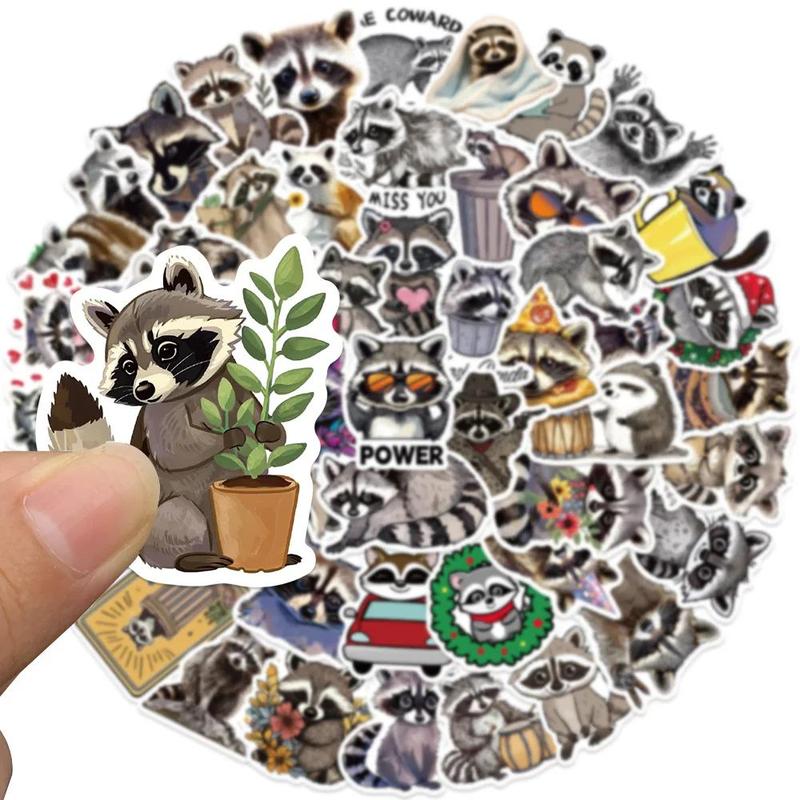 Cartoon Raccoon Pattern Sticker, 50pcs Cute Cartoon Raccoon Graffiti Sticker, DIY Decorative Sticker for Water Bottle, Laptop, Luggage