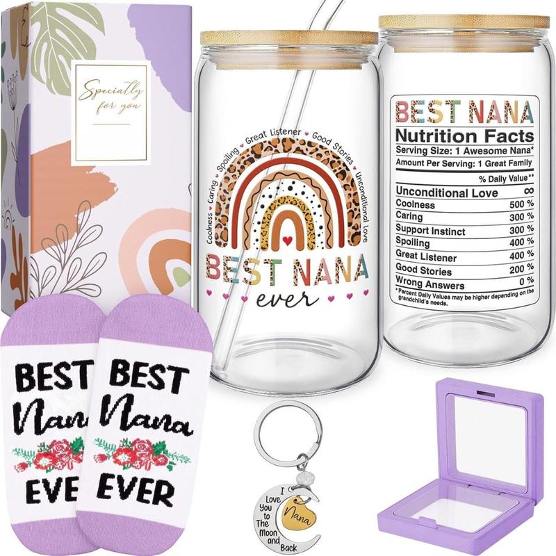 Grandma Gifts Nana Christmas Gifts for Grandma from Granddaughter Grandchildren Grandkids, Best Nana Gifts Basket Grandma Birthday Gifts for Gigi Grandmother, New Grandma Gifts w  16Oz Can Glass Cup