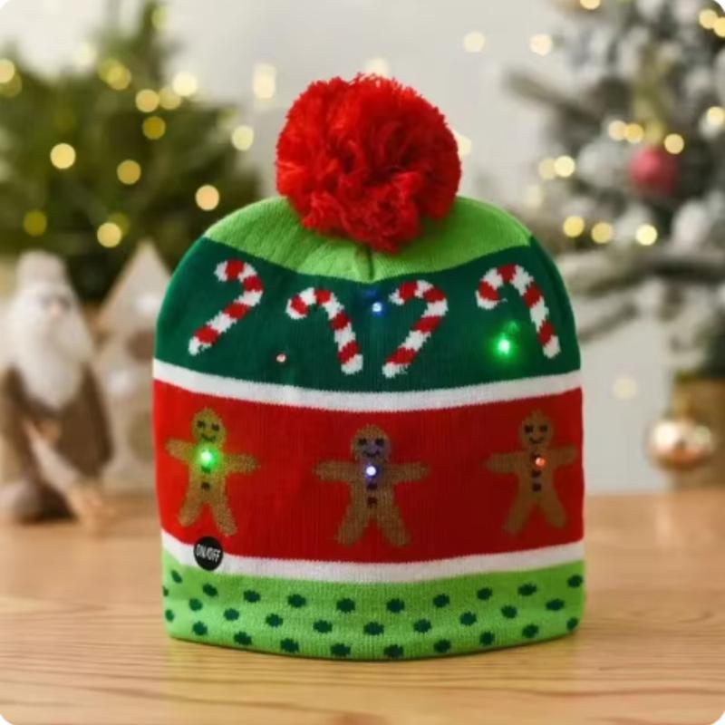 Christmas Hat Year Xmas Party Decor Creative Flashing Light Snowman Winter Warm Color Knitted Cap Christmas Gift Christmas