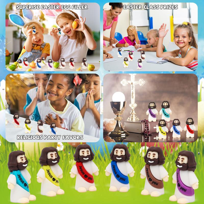 Yelakey Mini Jesus Figures 100Pcs Little Jesus Figures Cute Jesus Ornament with Jesus Love You Slogan Religious to Hide and Seek Religious Christmas Christian Baptism Gifts