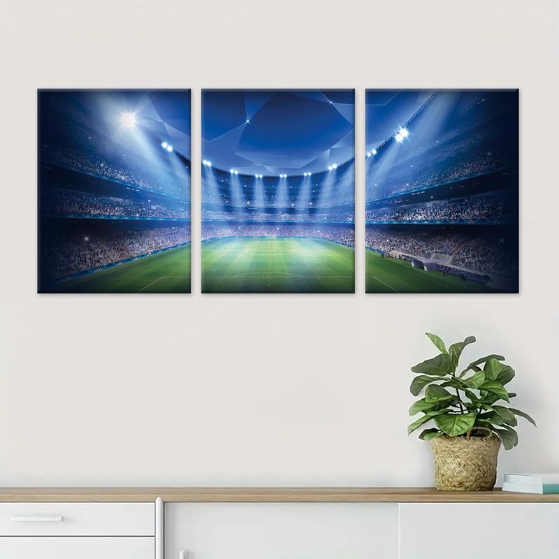 Football Stadium Pattern Canvas Painting with Frame, 3 Counts Modern Wall Art, Wall Decor for Home Living Room Bedroom Office