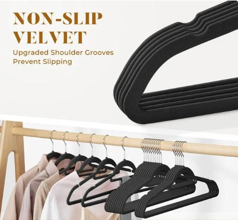 Velvet Hangers with Tie Bar 20 Pack Black, Standard Hangers with 360° Swivel Hook, Space Saving Felt Hangers for Pants, Coat, Suits, Shirt, Scarf, No Hanger Marks