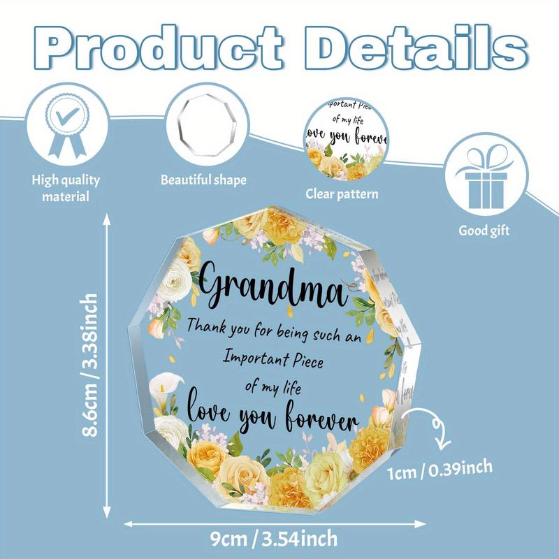 Flower Pattern Acrylic Plaque, 1 Count Creative Grandma Birthday Gift, Home Decoration Ornament, Birthday Gift for Grandma, Thanksgiving Gift