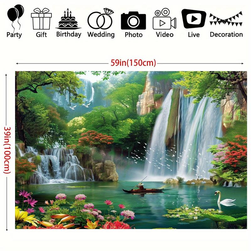 Waterfall Landscape Tapestry - Artistic natural scene background for home and party decorations, universal holiday decorations, rooms, Peach Print Christmas Themed flower room decor flower room decor flower room decor