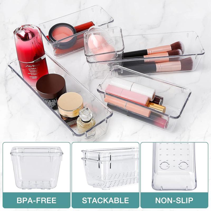 16 Pcs Clear Drawer Organizer, 5 Varied Size Multi-functional Stackable Bedroom Dressing Table Storage Box for Cosmetic Stationery, Desk Accessories, Kitchen and Office Storage Box, Home Decor