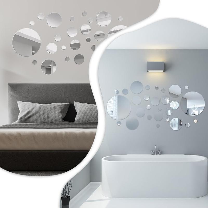 32 Count Acrylic Mirror Wall Stickers, Removable Wall Decal Mirror Set, Bathroom Wall Sticker Art, Circle Ceiling Mirrors for Bedroom, Home, Living Room, Sofa TV Background Decor (Small)