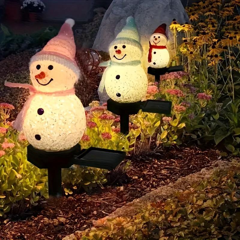 Christmas Solar Powered Snowman Design Garden Stake Light, 1 4 Counts Outdoor Garden Yard Lawn Plug-in Light, Decorative Light for Home Garden Yard Lawn