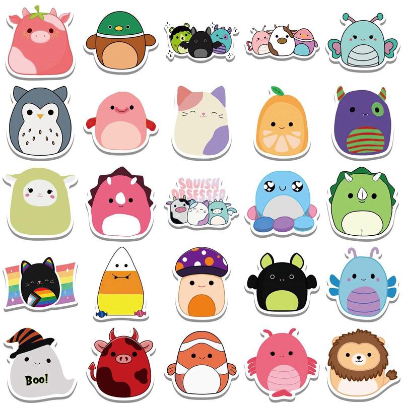 Plushie Toys Series Cartoon Stickers, 50pcs Assorted Animal Pattern Kawaii DIY Decorative Graffiti Sticker, Diy Creative Toys Decor Stickers for Water Bottles, Language, Laptop, Party Favors