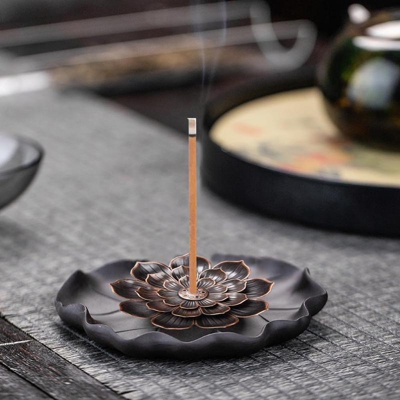 Incense Burner for Sticks, 2 Lotus Holders, 6 Holes, Anti-ash, Detachable Ash Catcher, Perfect for Meditation, Yoga, Spa. Scented Scent