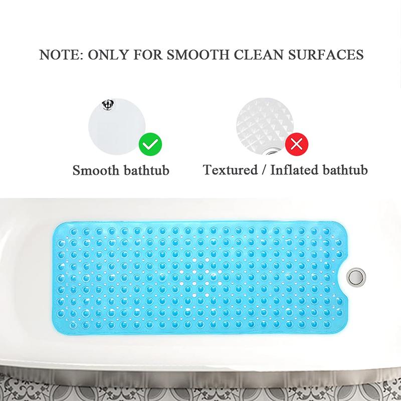 Bath Mat Non Slip Extra Long Bathtub Mat for Kids 40 X 16 Inch - Eco Friendly Bath Tub Mat with 200 Big Suction Cups,Machine Washable Shower Mat