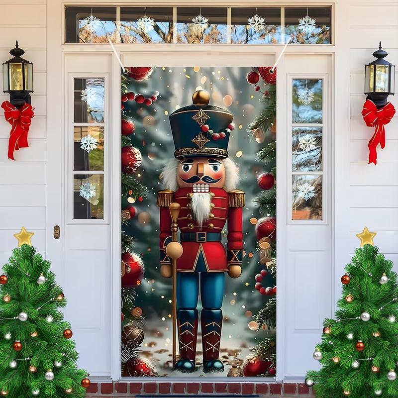 Nutcracker Pattern Door Banner, 1 Count Christmas Themed Door Cover Banner with 4 Grommets, Christmas Decor for Home Living Room Bedroom