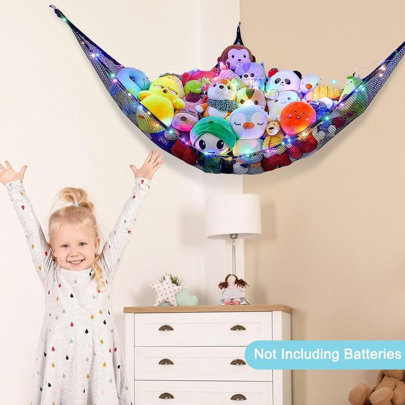 Stuffed Animals Net or Hammock Toy Storage Organizer with LED Light Unicorn Castle Hanging Corner Stuffed Animals Holder Girls Room Decor Box Decoration Wall Pet Ornaments Hangable