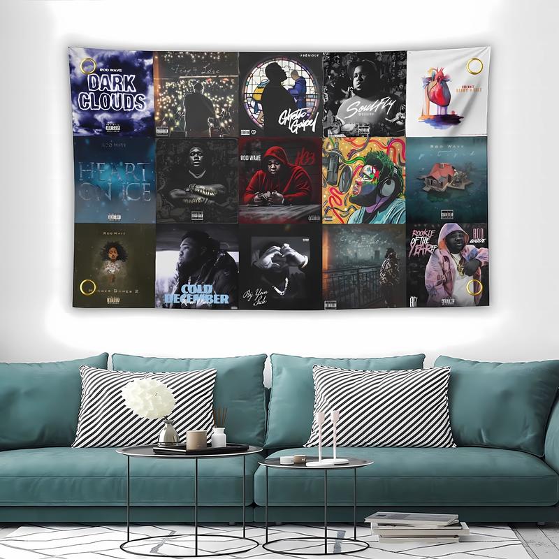 Rod Wave collage Tapestry 3x5 Feet Flag Banner for Bedroom Wall Hanging College Decor Indoor Outdoor Poster Decoration Print Gift Lightweight