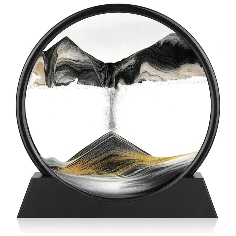 Round Glass Dynamic Sand Art Design Decoration, Flowing Sand Painting Frame for Home Decor, Living Room Decor, Home and Office Decoration, Bedroom Decor, Summer Gift Ideas