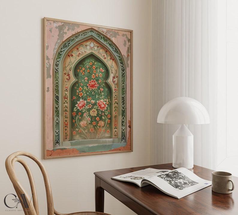 Palestine Floral Arch Art Print, Islamic Wall Art Muslim Architecture Poster Arabic Decor, Eid Ramadan Gift, Large Wall Art 1