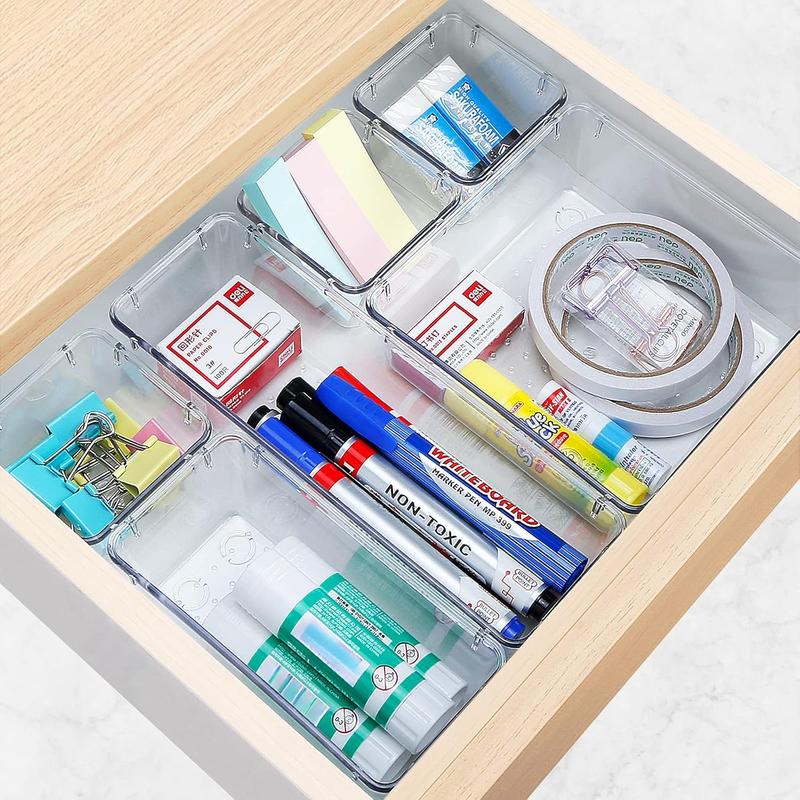 16 Pcs Clear Drawer Organizer, 5 Varied Size Multi-functional Stackable Bedroom Dressing Table Storage Box for Cosmetic Stationery, Desk Accessories, Kitchen and Office Storage Box, Home Decor