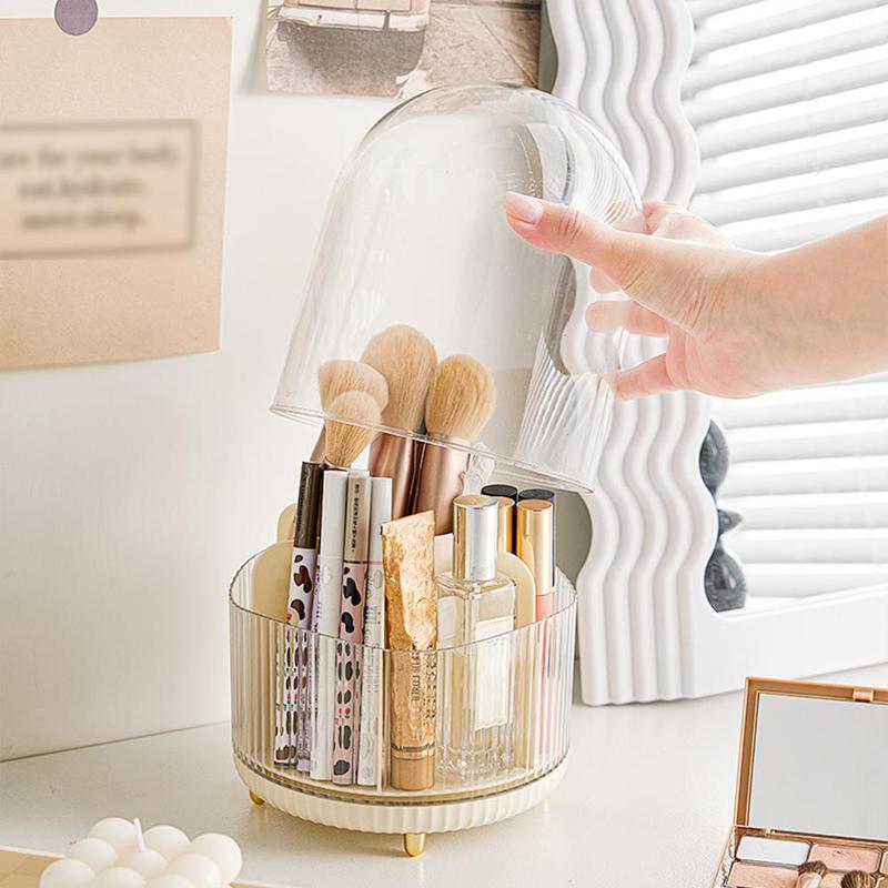 Rotatable Makeup Brush Storage Box, Dustproof Makeup Brush Organizer with Lid, Professional Cosmetic Organizer