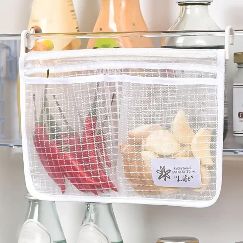 Refrigerator Door Organizer Bag, 1 Count Fridge Door Hanging Mesh Bag, Kitchen Storage Bag