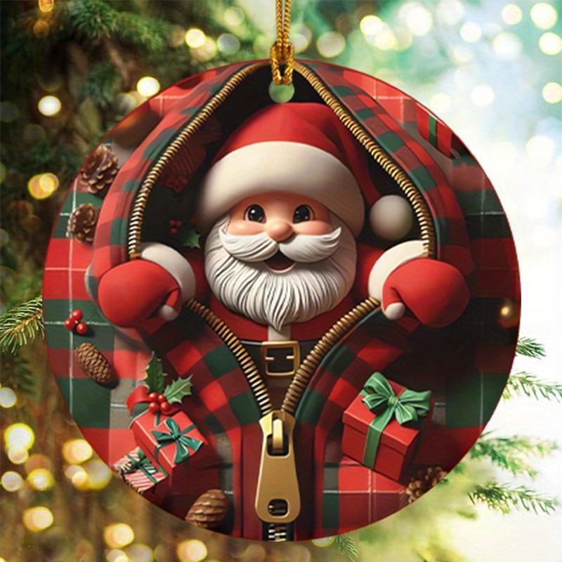 Santa Claus Zipper Design Ornament, 1 Count Christmas Hanging Ornament, Hanging Decor for Home Outdoor Courtyard Xmas Tree