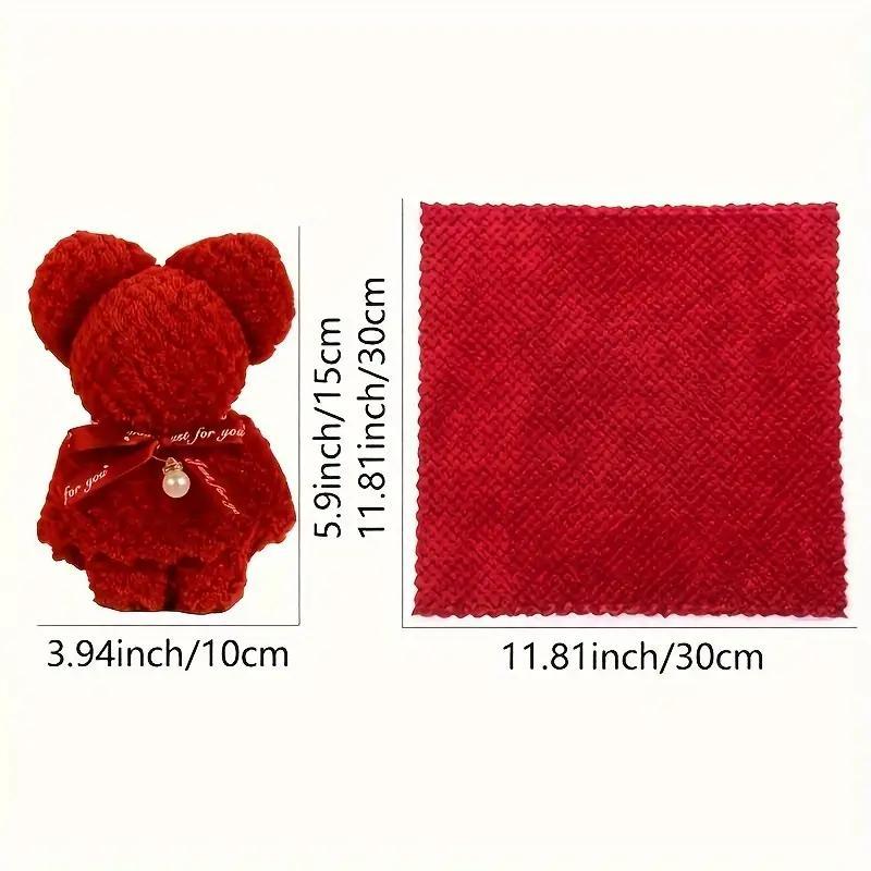 Random Color Cute Bear Design Bath Towel Set, 10pcs set Including 5 Bath Towels & 5 Clear Bags, Party Gift for Wedding, Birthday, Christmas