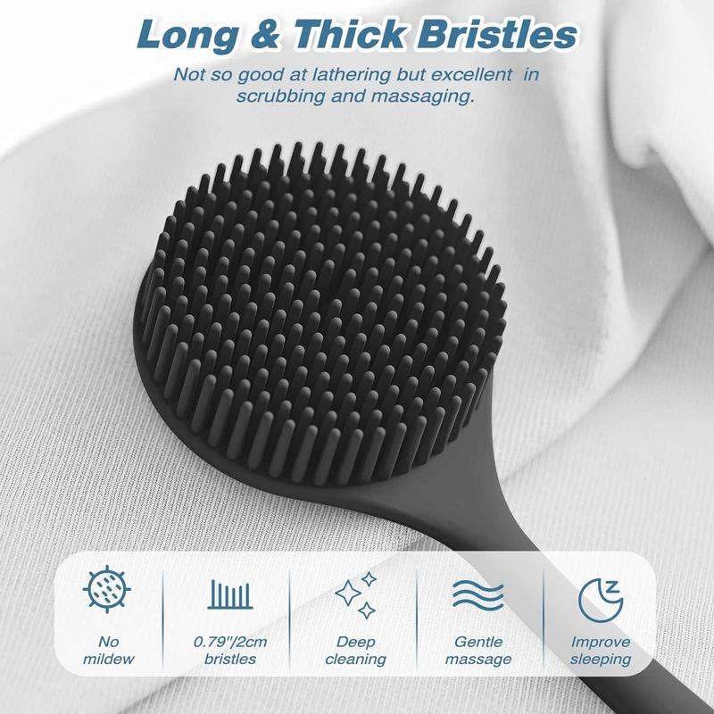 Silicone Back Scrubber(Thick Bristles) & Soft Bath Glove Set, Super-Exfoliating Body Scrubber & Super-Lathering Shower Brush Combination, with a Free Hook.(Black) Accessories