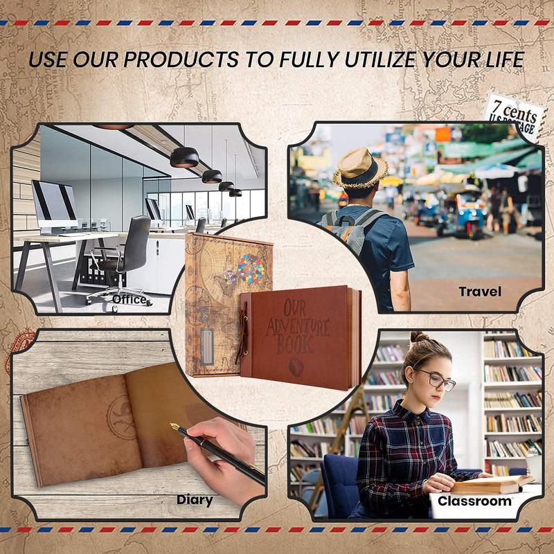 PU leather Adventure Photo Album, Vintage Kraft Paper Photo Album, Gift For Mom, Creative Memory Album For DIY Handmade Movie Up Travel Photo