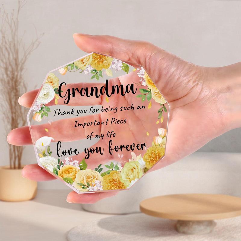 Flower Pattern Acrylic Plaque, 1 Count Creative Grandma Birthday Gift, Home Decoration Ornament, Birthday Gift for Grandma, Thanksgiving Gift