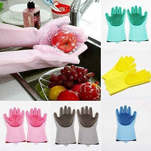 Silicone Dishwashing Gloves, Rubber Scrubbing Gloves, Sponge Cleaning Brush for Dishes Housework, Kitchen, Cars