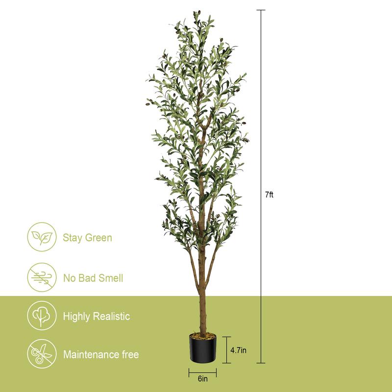 7 FT Artificial Olive Tree - Lifelike Faux Silk Olive Plant with Olive Leaves, Ideal for Home (Living Room, Bedroom, Balcony Corner), Office, and Garden Decor.