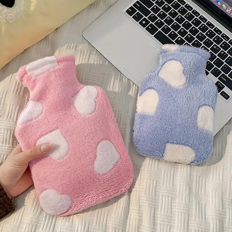 Cute Cartoon Heart Pattern Hot Water Bottle, 1 Count Soft Plush Cover Hot Water Bag, Hot Water Bottle for Neck, Back, Shoulder, Leg & Menstrual Relief