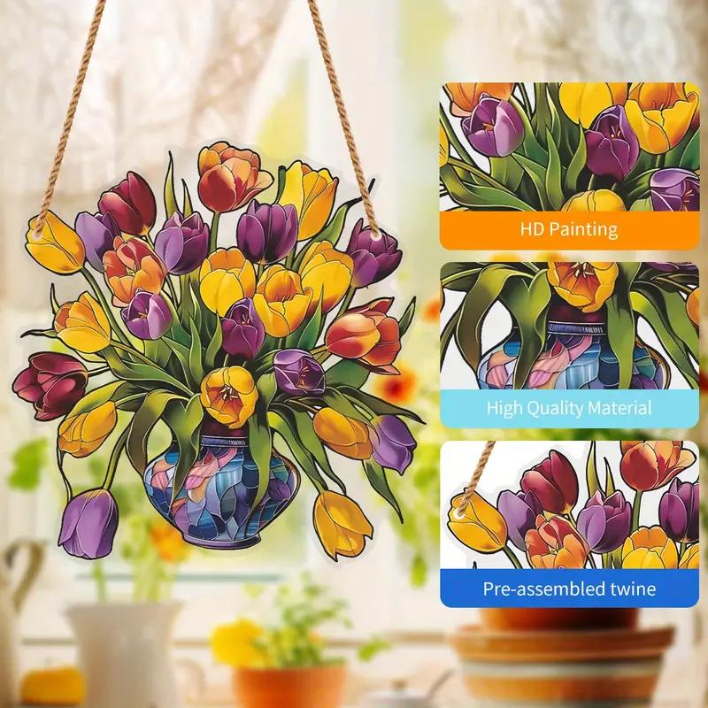 Yellow Flowers Window Hanging, Mica Flowers, Tulip Flowers Acrylic Window Hanging Art Decoration, Tulip Ornament, Gift For Her, Mom Thanksgiving Christmas Gifts Hangable