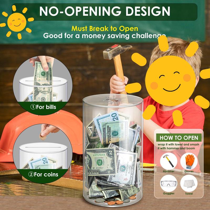 Acrylic Clear Piggy Bank Money Saving Box for Adults, Unopenable Real Money Bank Coin Bank Change Jar - 15*25.5CM - Ornaments, Tin