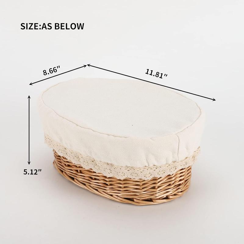 Round Bread Basket Serving Woven Bread Baskets Wicker Basket Sourdough Proofing Basket with Removable Liner and Cover (Wicker)