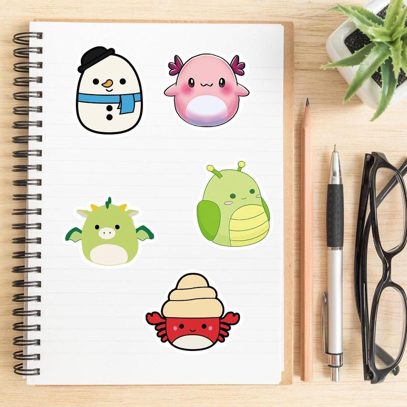 Plushie Toys Series Cartoon Stickers, 50pcs Assorted Animal Pattern Kawaii DIY Decorative Graffiti Sticker, Diy Creative Toys Decor Stickers for Water Bottles, Language, Laptop, Party Favors