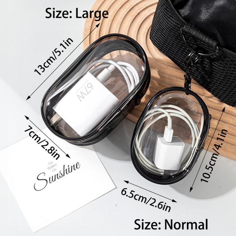 Portable Mini Clear Zipper Cable Storage Bag, 1 Count Space-saving Organizer for Earphones & Chargers, Desk Accessories, Versatile Travel Storage Bag with Keychain Ring, Fall Decor