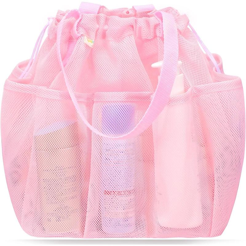 Mesh Shower Caddy Portable with Drawstring, Dorm Room Essentials for College Students Girls, Large Shower Bag for Camping,Swimming,Gym,Travel,Bathroom - Pink Organiser