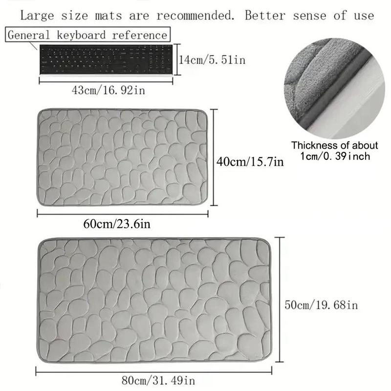 Cobblestone Embossed Bath Mat, 1 Count Soft Comfortable Memory Foam Bath Rug, Non-slip Washable Bath Mat for Shower Room & Bathroom Decor