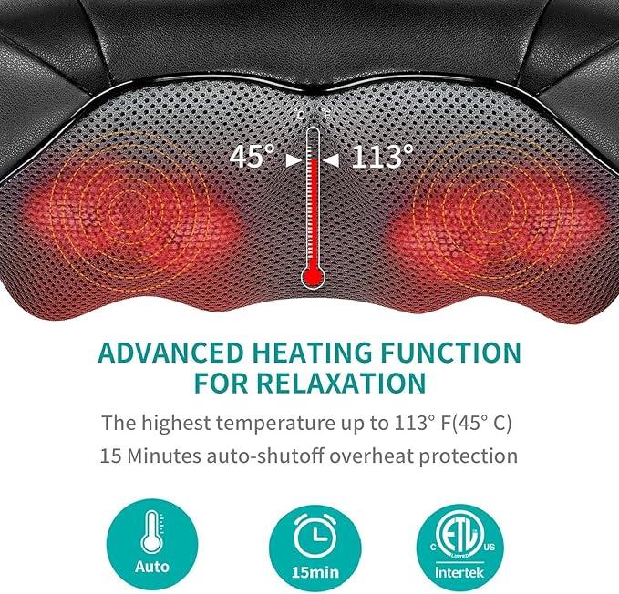 Shiatsu Neck and Back Massager with Soothing Heat, Nekteck Electric Deep Tissue 3D Kneading Massage Pillow for Shoulder, Leg, Body Muscle Pain Relief, Home, Office, and Car Use