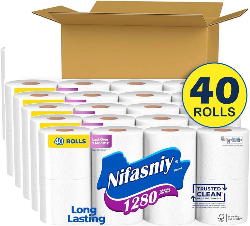 Nifasniy 5-Ply White Ultra Plus Individually Wrapped Toilet Paper Bath Tissue,Bulk,Septic Safe,40 rolls