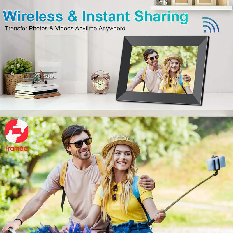 Black Friday Cyber ​​Monday Frameo WiFi Digital Photo Frame, Real-time Video Photo Sharing, 10.1-inch HD IPS Smart Touch Screen Photo Frame, Expandable Micro SD Card, Support 32GB Memory and Cloud Album, Automatic Rotation or Wall Hanging, Christmas Gift