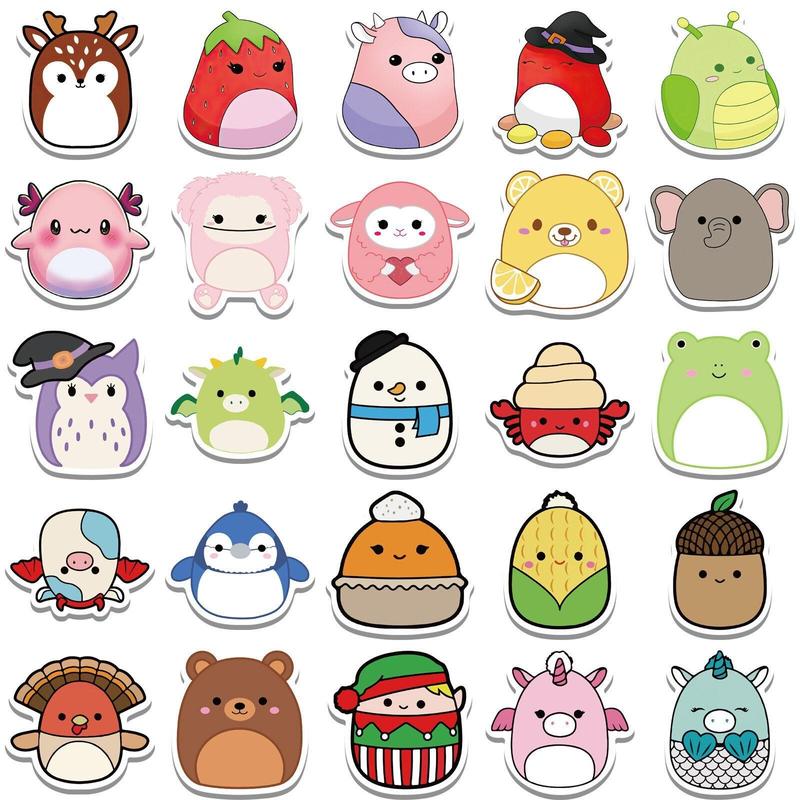 Plushie Toys Series Cartoon Stickers, 50pcs Assorted Animal Pattern Kawaii DIY Decorative Graffiti Sticker, Diy Creative Toys Decor Stickers for Water Bottles, Language, Laptop, Party Favors