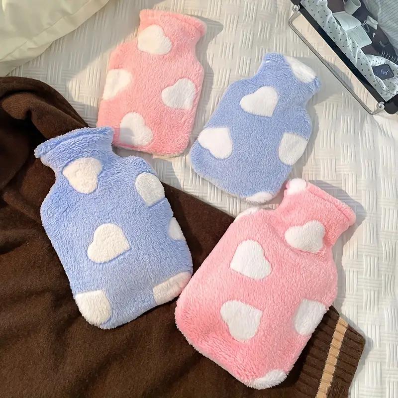 Cute Cartoon Heart Pattern Hot Water Bottle, 1 Count Soft Plush Cover Hot Water Bag, Hot Water Bottle for Neck, Back, Shoulder, Leg & Menstrual Relief